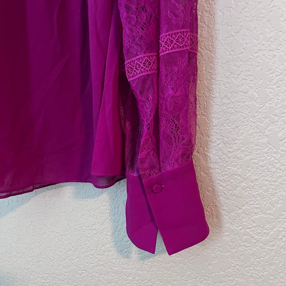 Self Portrait Chiffon Lace Blouse Long Sleeve Pussybow Purple Pink Sheer - Picture 5 of 6